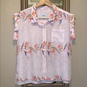 NWT Rails Whitney Blush Birds of Paradise Floral Linen Blend Shirt Girls 14